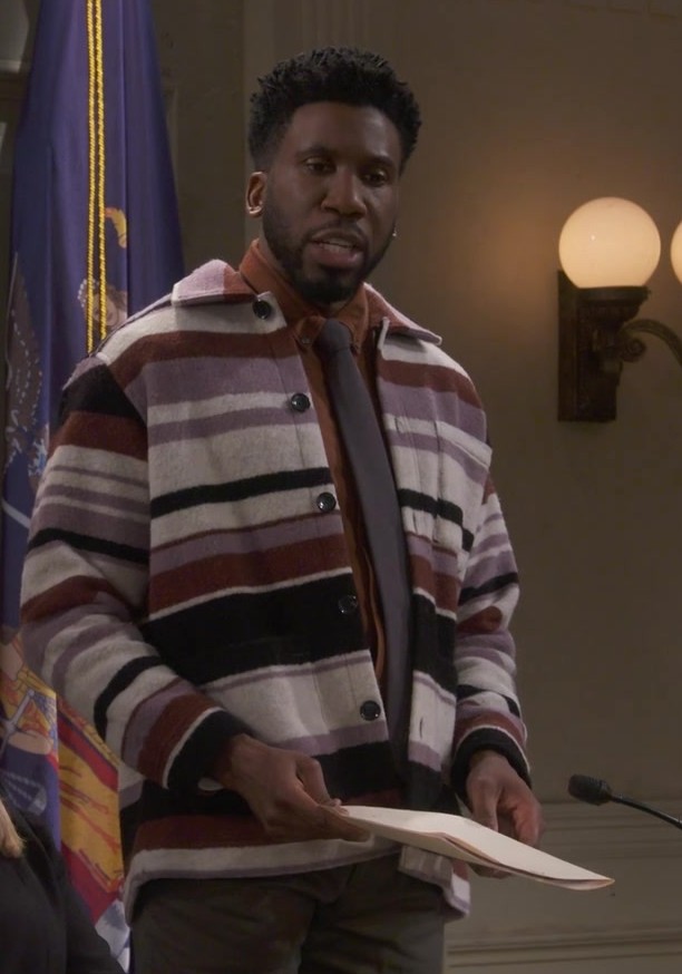 Worn on Night Court TV Show - Striped Brushed Wool Shirt Jacket Worn by Nyambi Nyambi as Wyatt Shaw