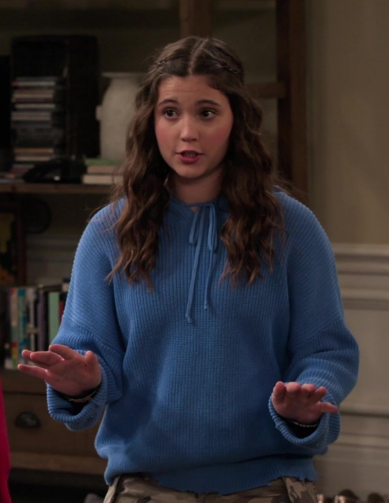 blue knit hoodie - Sofia Capanna (Grace) - Extended Family TV Show