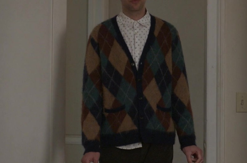Alpaca-Blend Argyle Cardigan Sweater Worn by Rick Glassman as Edward
