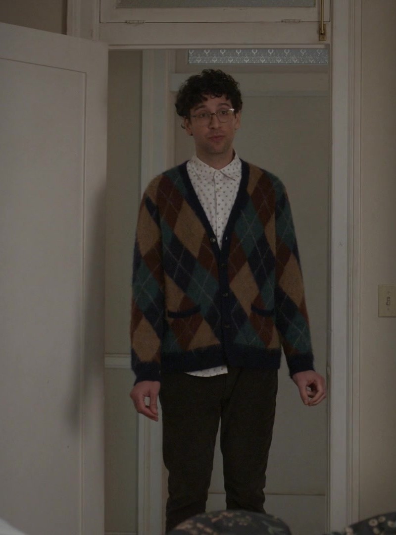 Alpaca-Blend Argyle Cardigan Sweater Worn by Rick Glassman as Edward