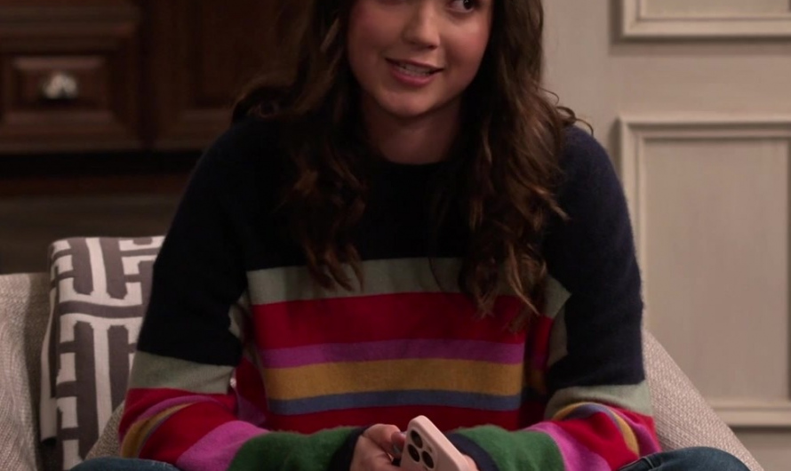 Multicolor Striped Crew Neck Knit Pullover Sweater Worn by Sofia Capanna as Grace