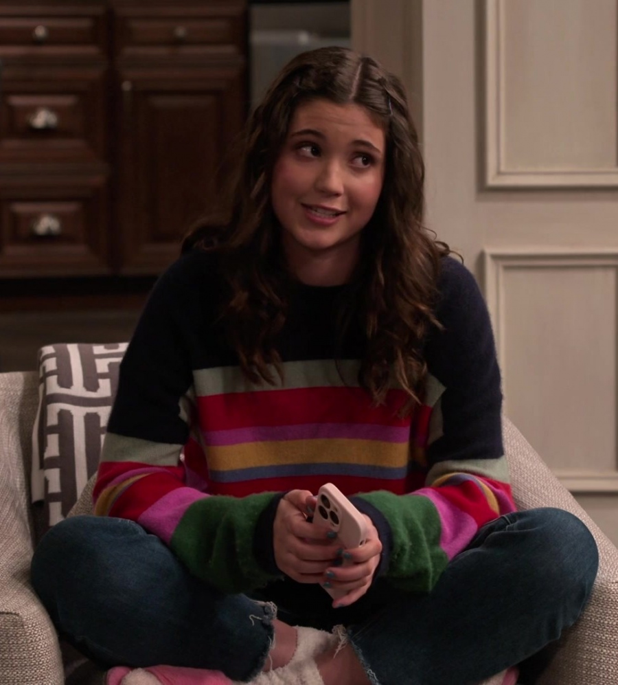 Multicolor Striped Crew Neck Knit Pullover Sweater Worn by Sofia Capanna as Grace