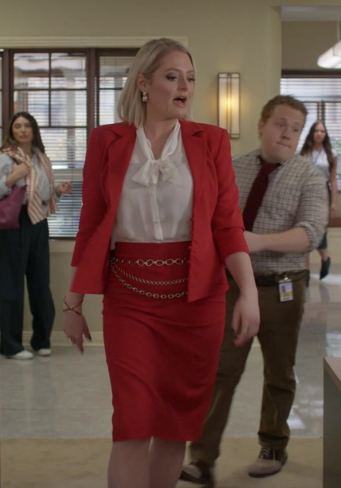 Red Tailored Blazer Worn by Lauren Ash as Lexi from Not Dead Yet TV Show