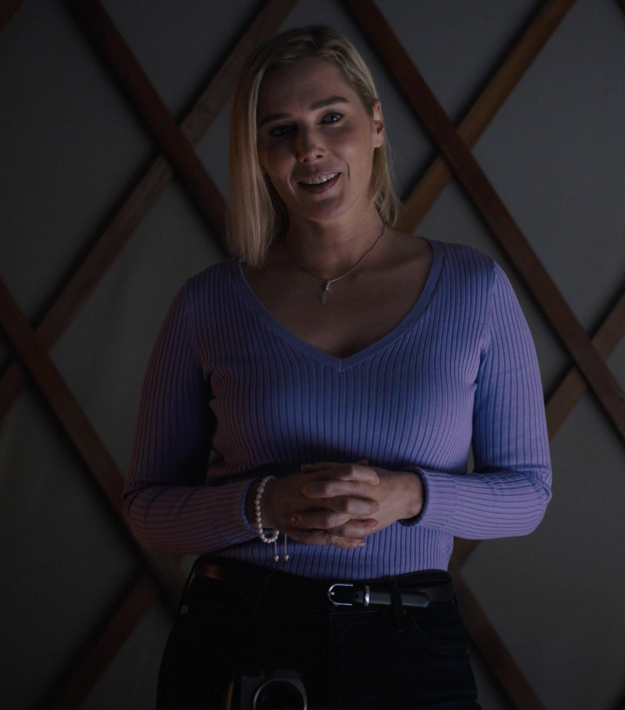 Lavender Slim Fit Ribbed Long Sleeve Top Worn by Stefanie von Pfetten as Rebecca Pendergast