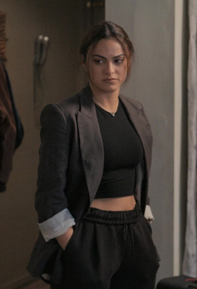 Single Breasted Roll-Up Sleeve Blazer Worn by Camila Mendes as Ana from Upgraded (2024) Movie