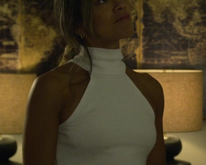 High Neck White Ribbed Knit Halter Crop Top Worn by Gina Rodriguez as Mack