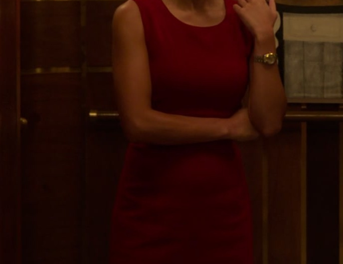 Wine Red Fitted Dress Worn by Angela Zhou as Teddy Goh
