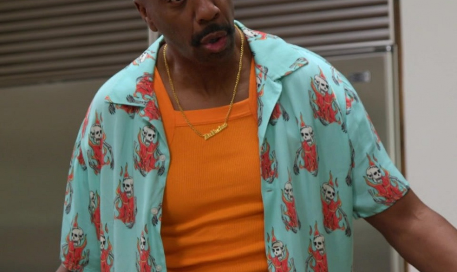 Skeleton Print Hawaiian Shirt of J. B. Smoove as Leon Black