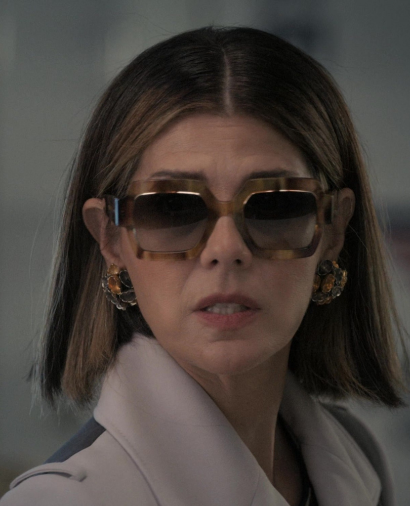 Oversized Square Tortoiseshell Acetate Frame Sunglasses Worn by Marisa Tomei as Claire Dupont from Upgraded (2024) Movie
