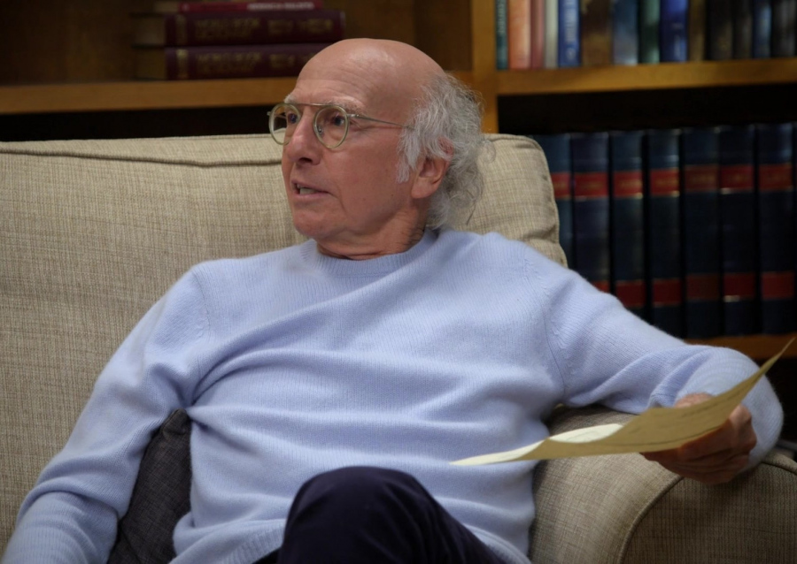Light Blue Knitted Pullover Sweater Worn by Larry David