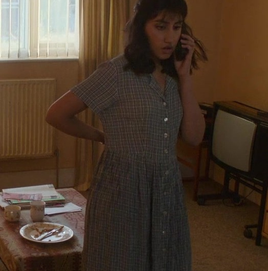 Checkered Midi Shirtdress Worn by Ambika Mod as Emma Morley
