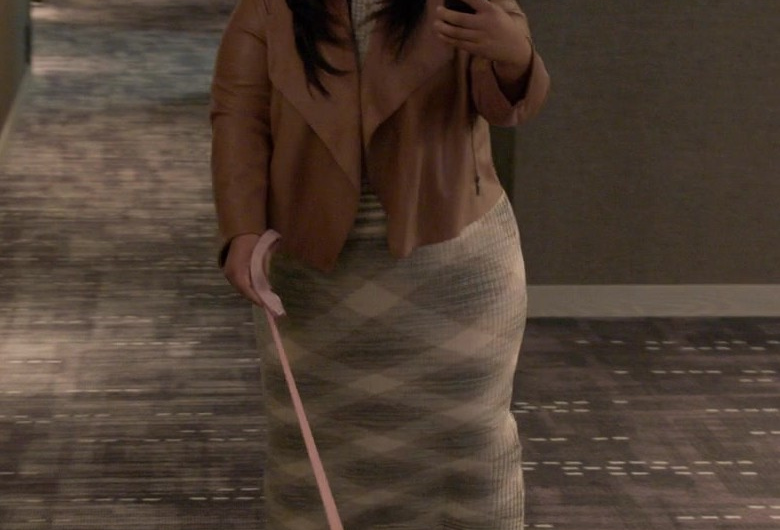 Camel-Colored Vegan Leather Jacket of Keyla Monterroso Mejia as Maria Sofia