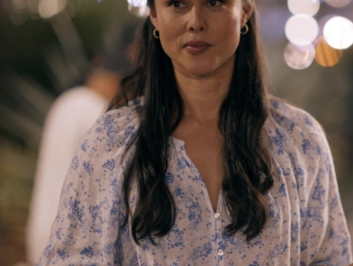 Floral Print Smocked Linen Blend Blouse Worn by Anna Enger Ritch as Officer Zoe Powell