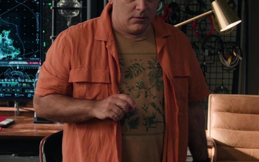Casual Orange Button-Down Shirt with Short Sleeves Worn by
