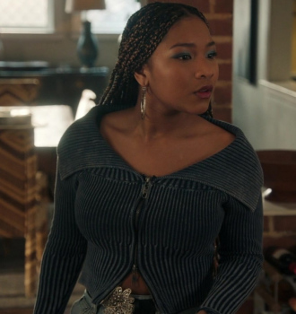 Worn on The Equalizer TV Show - Ribbed Double Zipper Crop Sweater of Laya DeLeon Hayes as Delilah