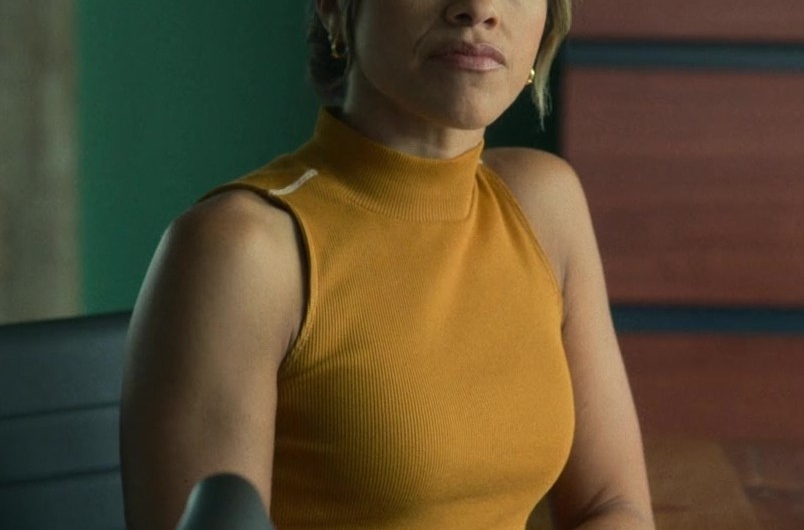Mustard Textured Halter Neck Crop Tank Top of Gina Rodriguez as Mack