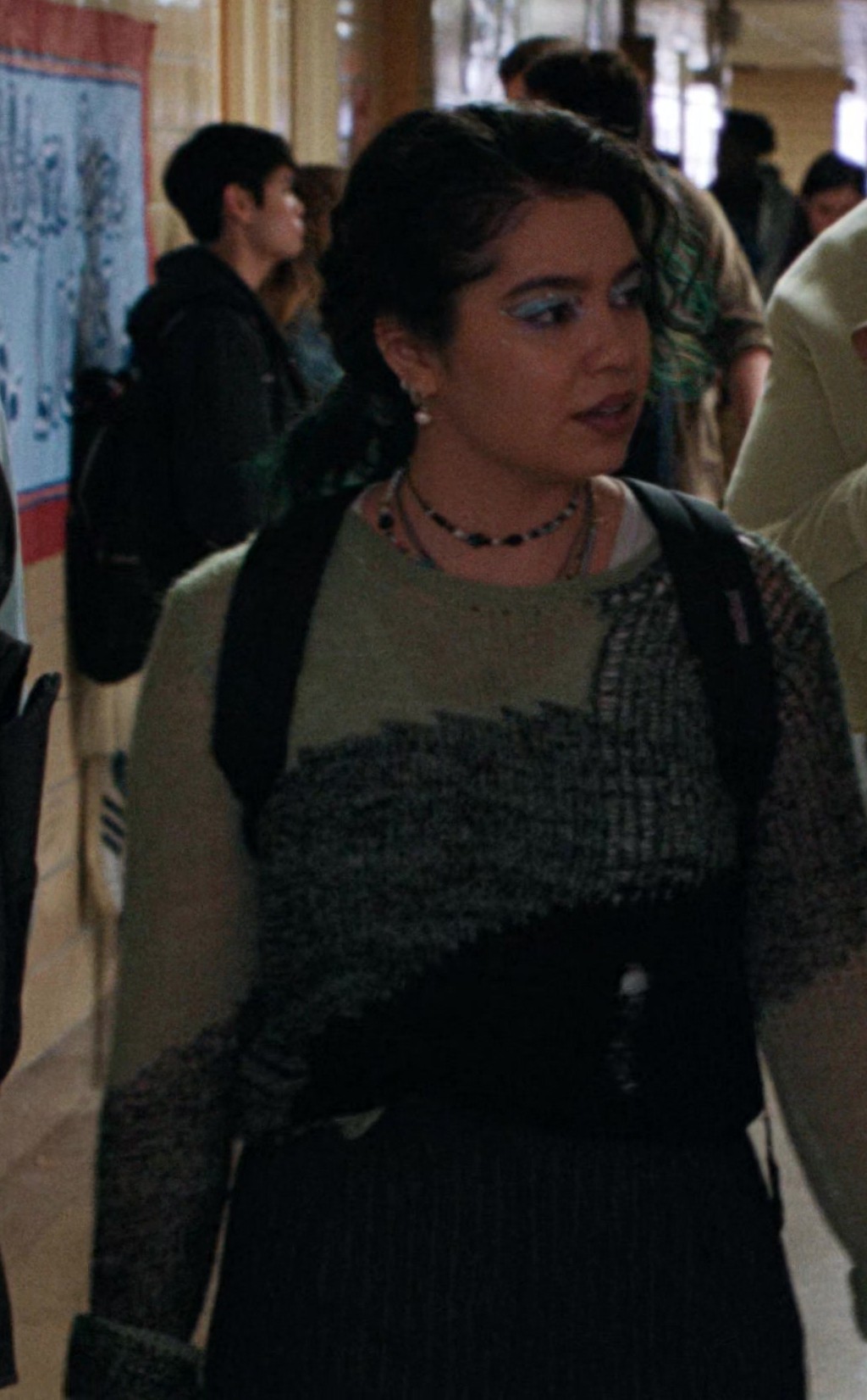 Olive Green Chunky Knit Colorblock Sweater of Auliʻi Cravalho as Janis 'Imi'ike