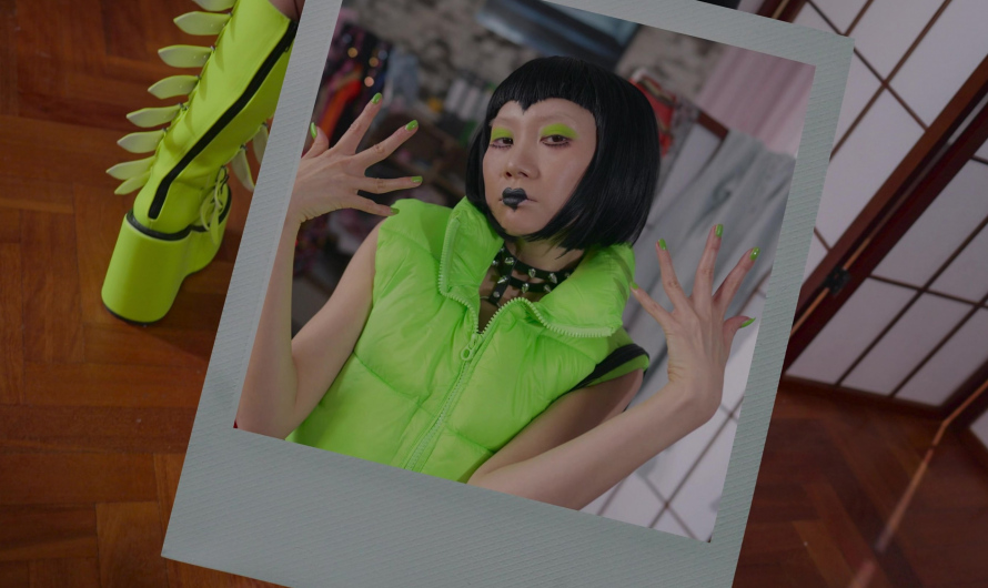 Neon Green Sleeveless Puffer Vest with High Collar of Shuang Hu as Lia