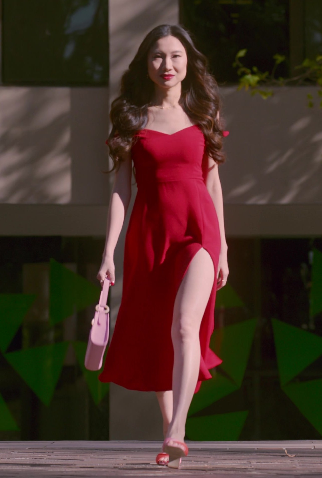 Worn on Five Blind Dates (2024) Movie - Red Midi Dress with Side Slit of Shuang Hu as Lia