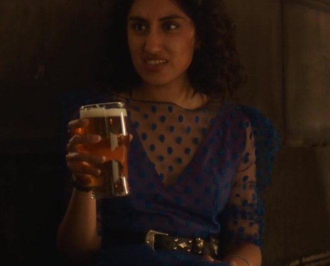 Blue Dot Mesh Midi Dress Worn by Ambika Mod as Emma Morley