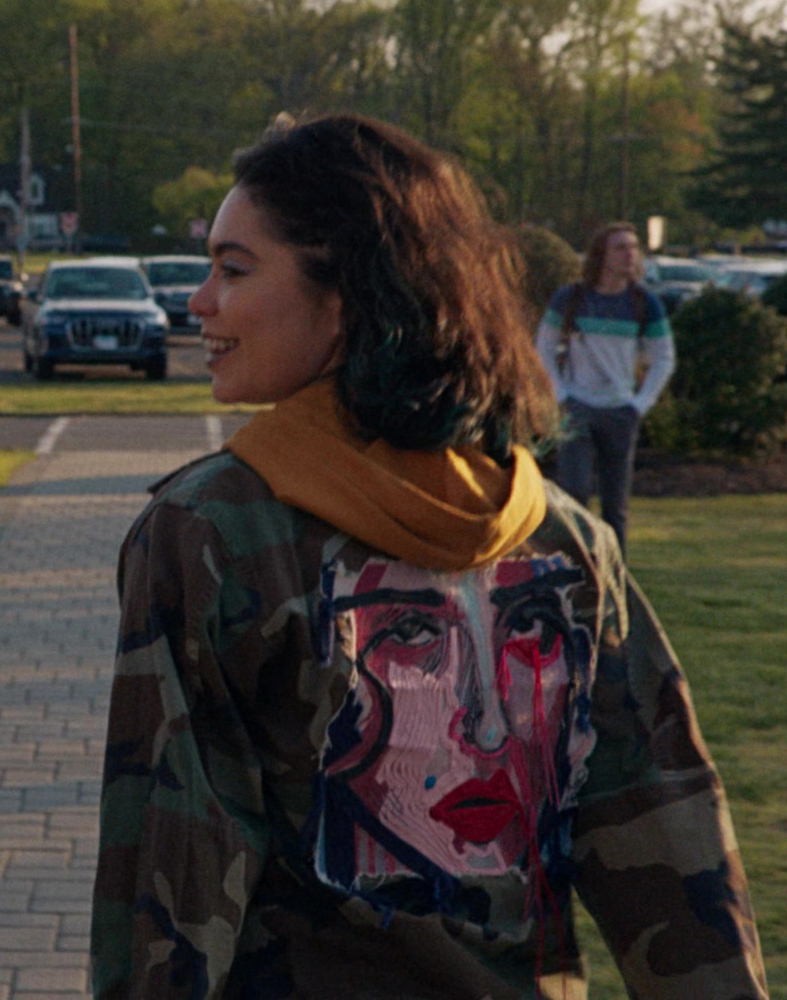 Abstract Face Print Camouflage Jacket Worn by Auliʻi Cravalho as Janis 'Imi'ike