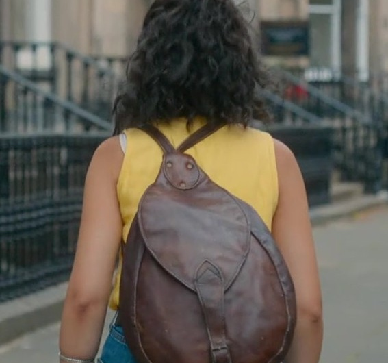 Brown Leather Teardrop Backpack of Ambika Mod as Emma Morley