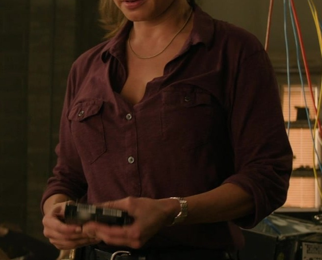 Washed Plum Utility Shirt with Dual Chest Pockets Worn by Vanessa Lachey as Jane Tennant