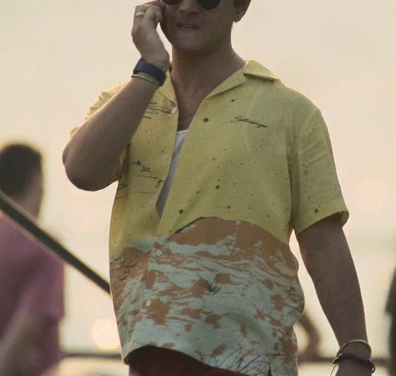 Yellow Abstract Art Print Short Sleeve Button-Up Shirt Worn by Augustus Prew as Brannagan