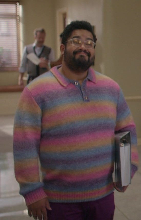 multicolor horizontal stripe pullover - Joshua Banday (Dennis) - Not Dead Yet TV Show