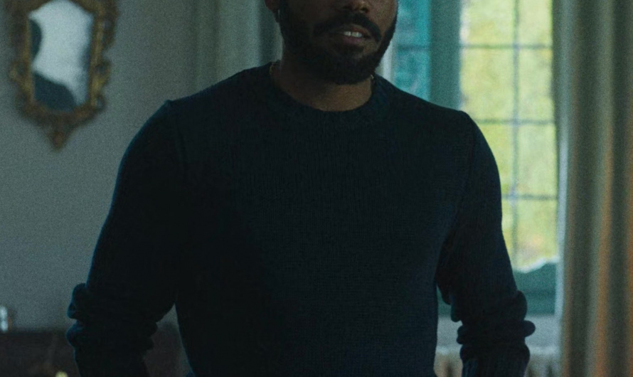 Blue Crew Neck Knit Sweater Worn by Donald Glover as John Smith