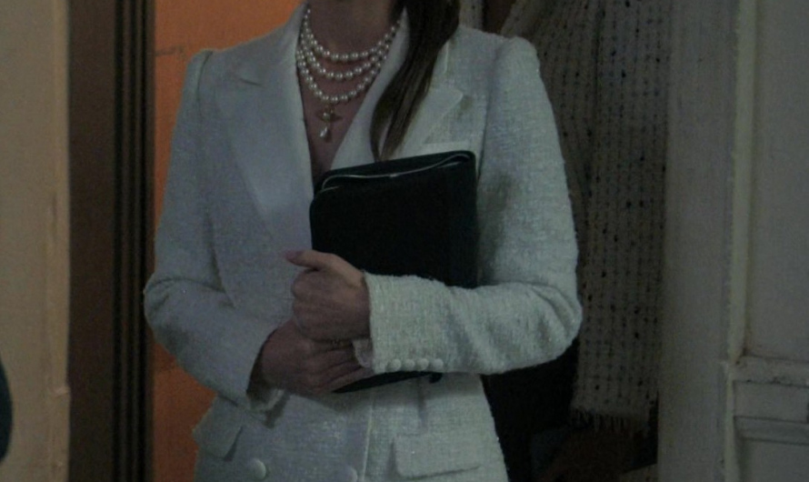 Cream Metallic Boucle Mini Dress Worn by Rachel Matthews as Suzette
