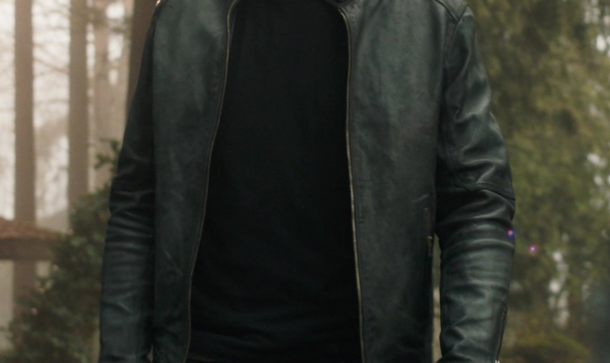 Black Moto Style Black Leather Jacket of Justin Hartley as Colter Shaw