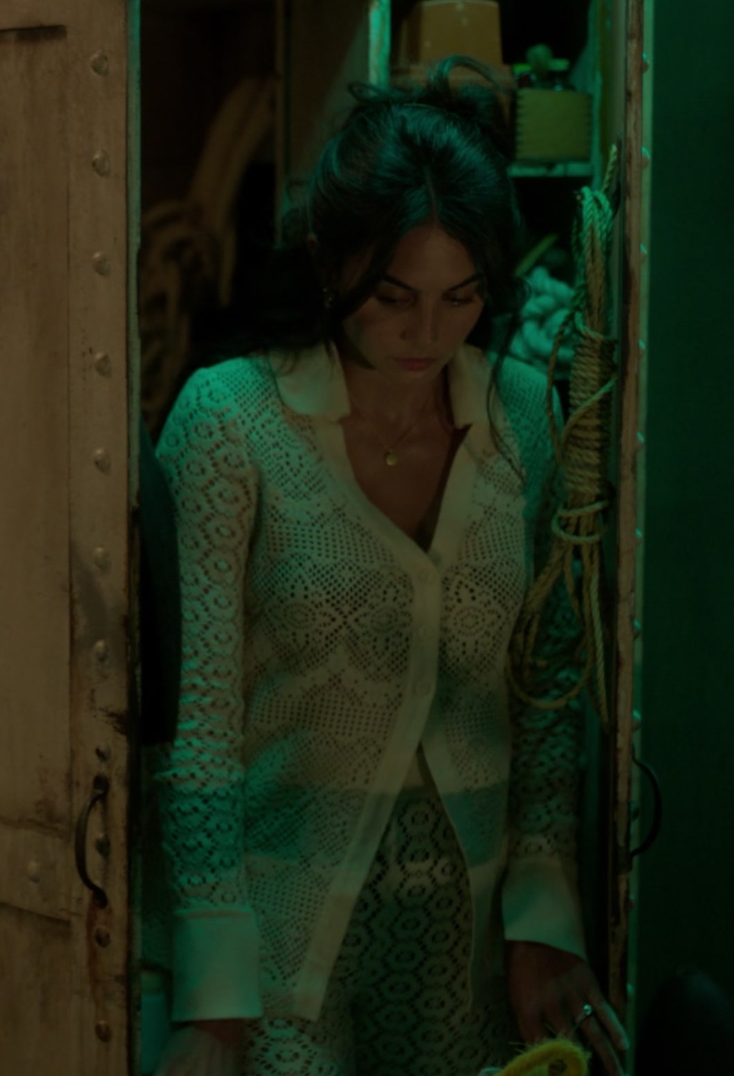 Worn on Death and Other Details TV Show - White Crochet Cardigan Worn by Pardis Saremi as Leila