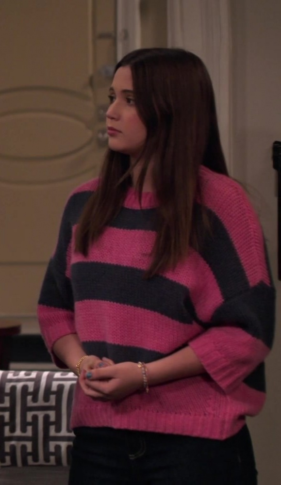 Pink and Black Striped Cashmere Short Sleeve Sweater Worn by Sofia Capanna as Grace