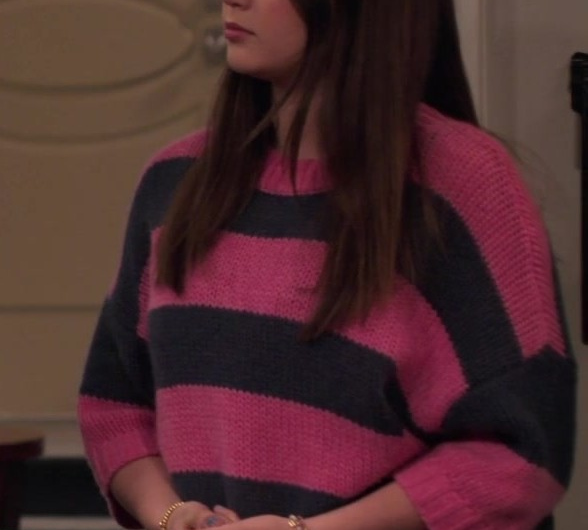 Pink and Black Striped Cashmere Short Sleeve Sweater Worn by Sofia Capanna as Grace