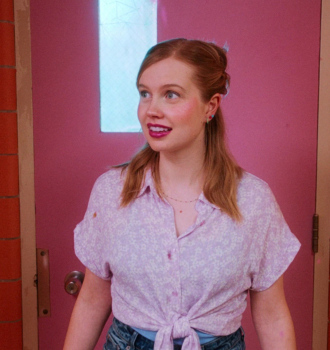 Worn on Mean Girls (2024) Movie - Lavender Floral Print Tie-Front Shirt Worn by Angourie Rice as Cady Heron