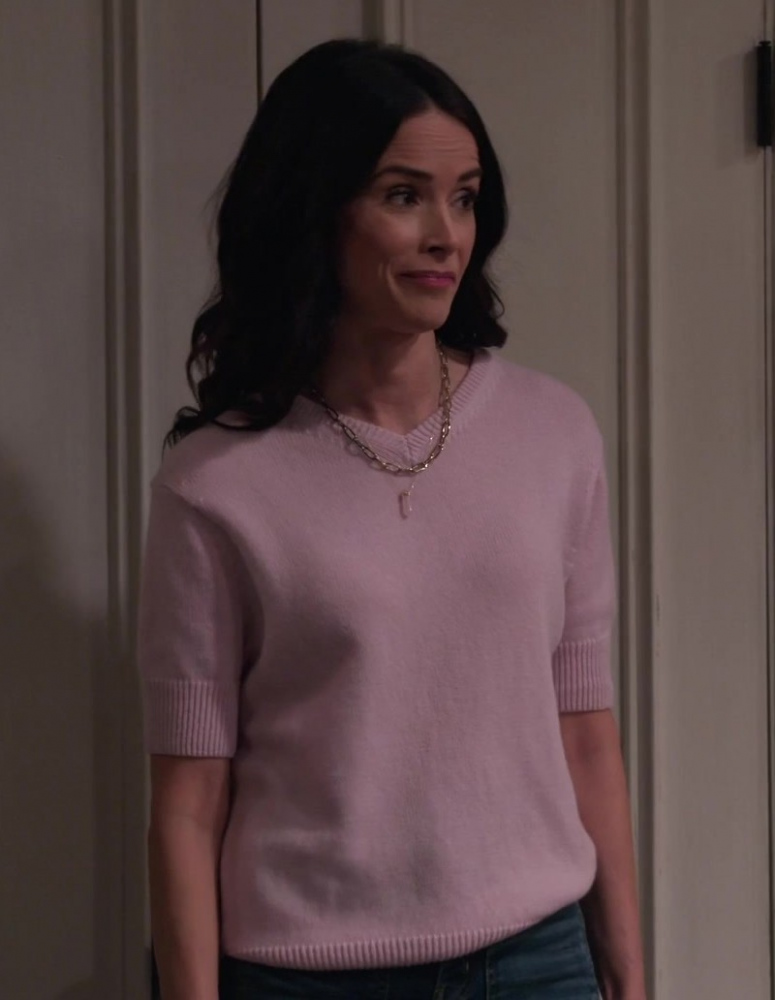 pink v-neck sweater - Abigail Spencer (Julia Mariano) - Extended Family TV Show