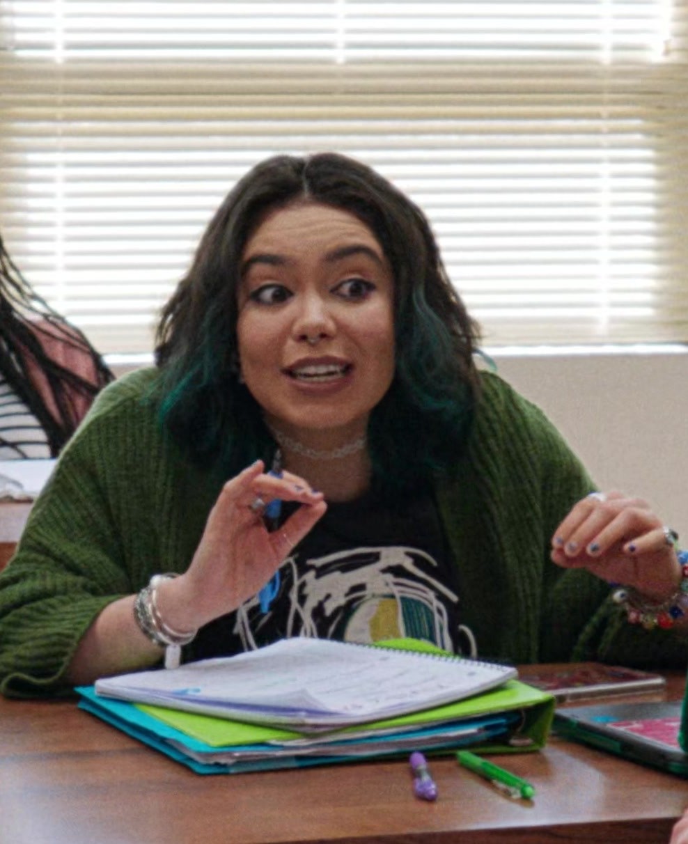 Green Knit Cardigan Worn by Auliʻi Cravalho as Janis 'Imi'ike