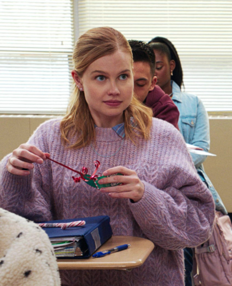 lavender cable knit sweater - Angourie Rice (Cady Heron) - Mean Girls (2024) Movie