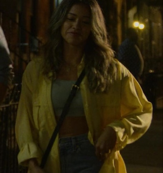Worn on Players (2024) Movie - Oversized Yellow Shirt Worn by Gina Rodriguez as Mack