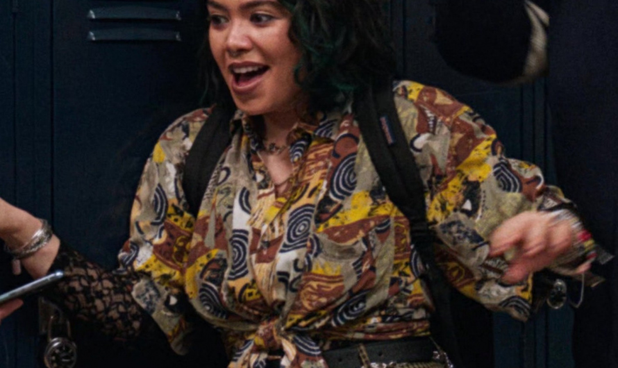 Abstract Print Shirt with Tie Front Worn by Auliʻi Cravalho as Janis ‘Imi’ike