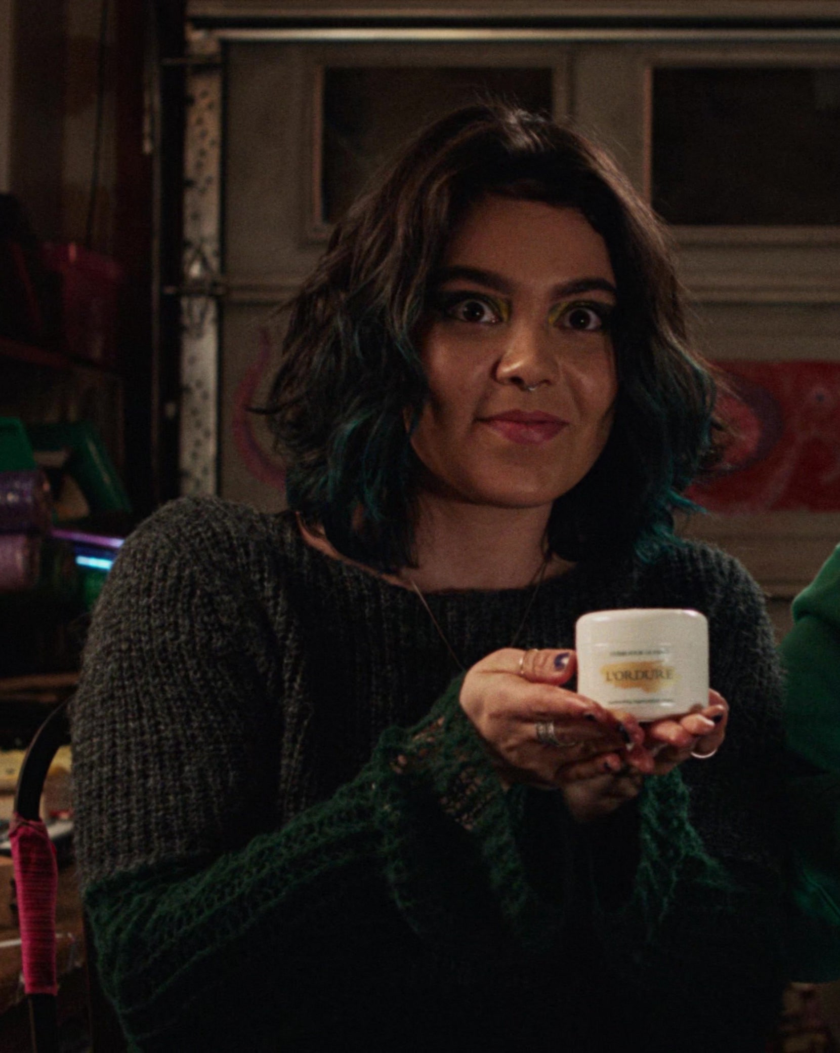 Dark Grey and Green Chunky Knit Sweater Worn by Auliʻi Cravalho as Janis 'Imi'ike