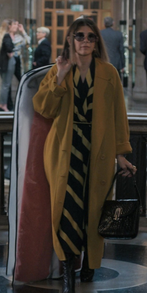 mustard yellow wool overcoat - Marisa Tomei (Claire Dupont) - Upgraded (2024) Movie