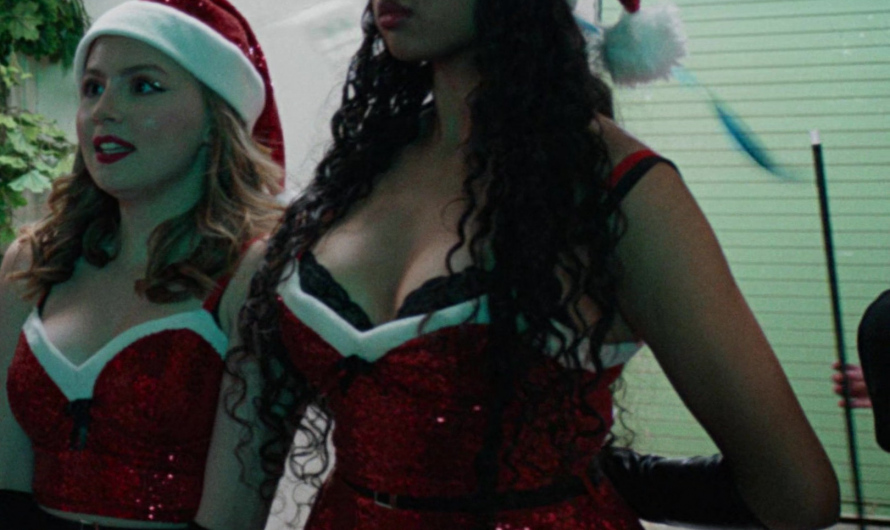 Sparkling Red Sequin Santa Crop Top and Skirt Set Worn by Avantika Vandanapu as Karen Shetty