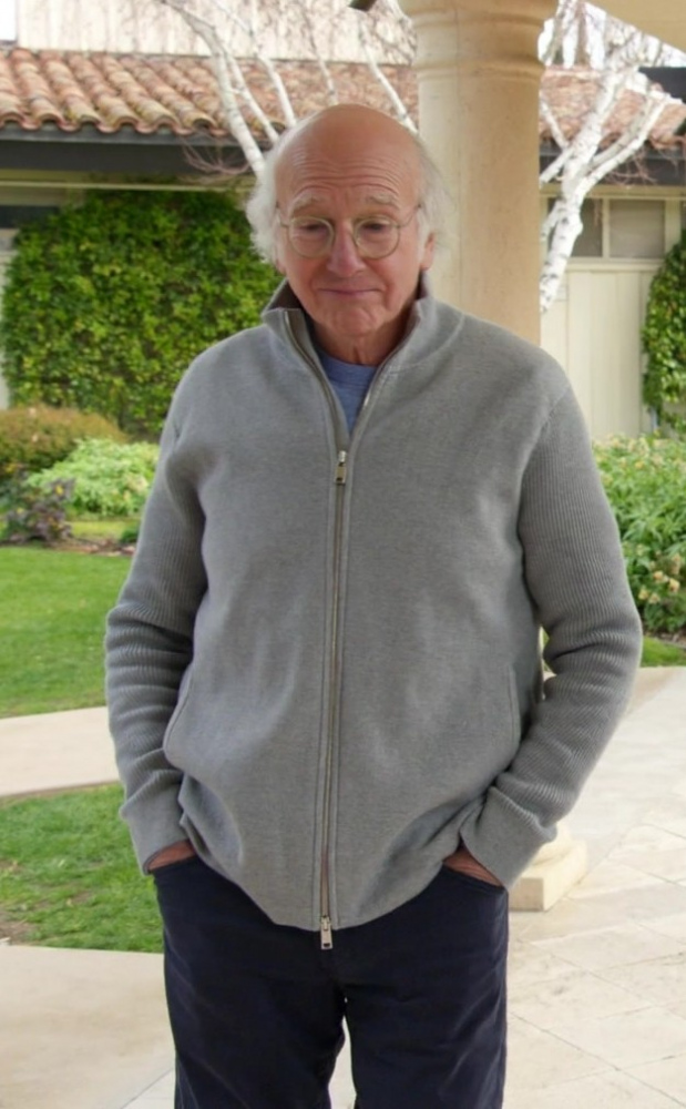 Grey Zip-Up Sweater Worn by Larry David