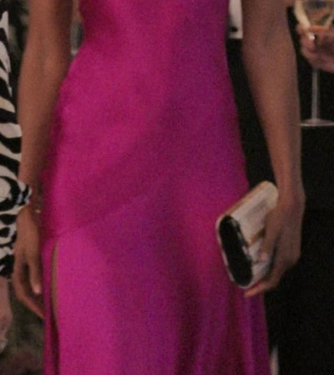 Vibrant Fuchsia Satin Halter Cocktail Dress Worn by Fola Evans-Akingbola as Renee