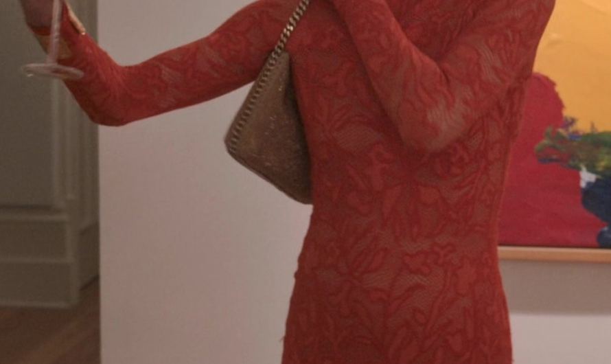 Orange Turtleneck Lace Long Sleeve Maxi Dress of Lena Olin as Catherine Laroche