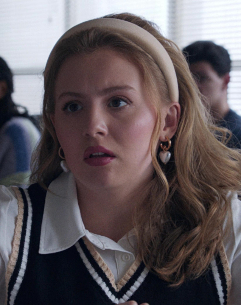 Pearl Heart Shaped Earrings Worn by Bebe Wood as Gretchen Wieners in