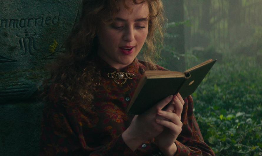 Floral Print Blouse with Bishop Sleeves Worn by Kathryn Newton as Lisa Swallows