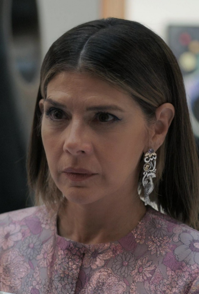 Antique-Style Silver Drop Earrings with Intricate Design Worn by Marisa Tomei as Claire Dupont